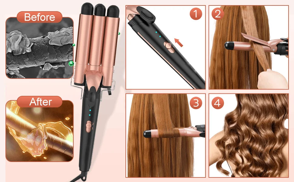 5 in 1 Curling Iron 3 Barrel Hair Crimper Hair Waver Curling Iron with Fast Heating Up Crimper Wand Curler for All Hair Types