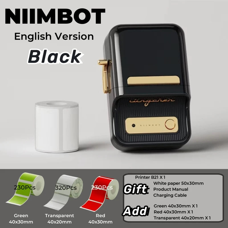 NIIMBOT B21 Label Printer Portable Wir-eless Bluetooth Thermal Label Maker Sticker Printer Color Clear label paper with printer