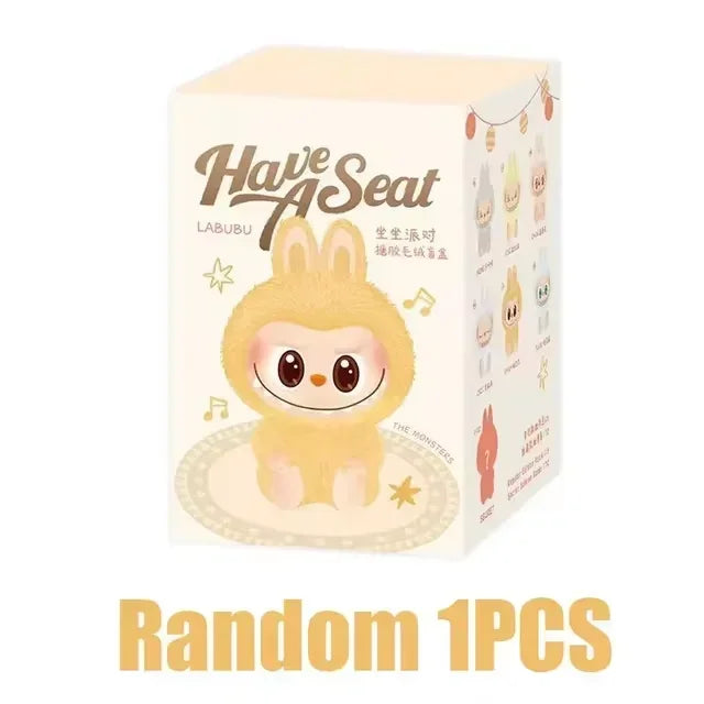 Anime Figure Kawaii Labubu Blind Box Have A Seat Series PVC Pendant Doll Model Toy Purple Monster Keychain Kids Birthday Gifts