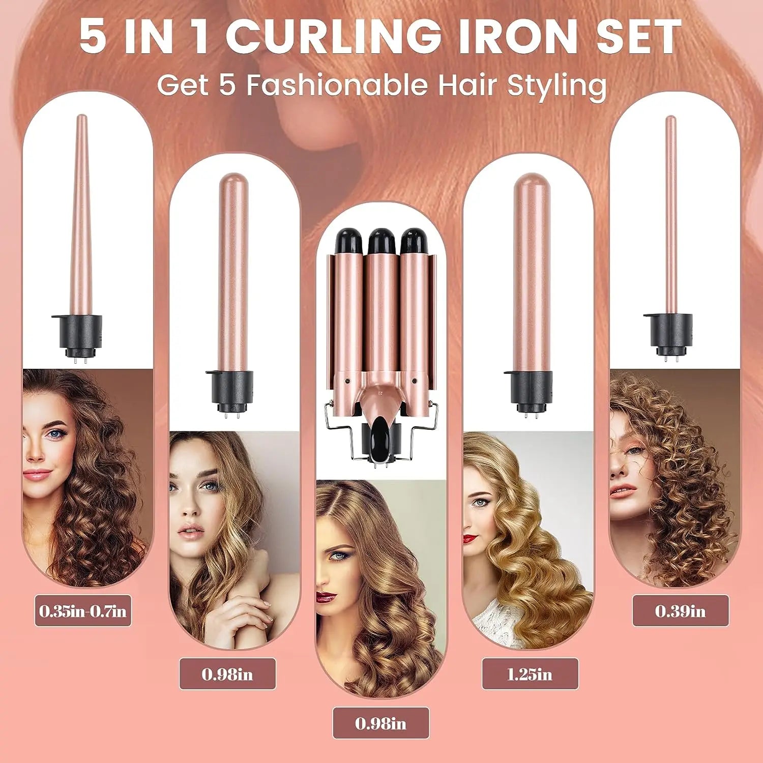 5 in 1 Curling Iron 3 Barrel Hair Crimper Hair Waver Curling Iron with Fast Heating Up Crimper Wand Curler for All Hair Types
