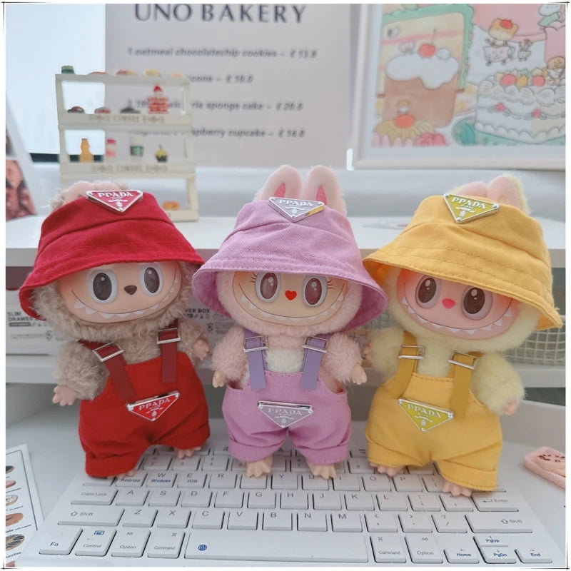 17cmLabubu Doll Clothes Sit Party Overalls Mini Hat V1 V2 Doll Clothing Accessories DIY Children's Toys Birthday Gift