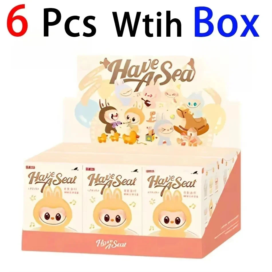 Anime Figure Kawaii Labubu Blind Box Have A Seat Series PVC Pendant Doll Model Toy Purple Monster Keychain Kids Birthday Gifts