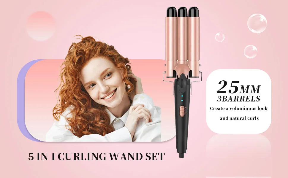 5 in 1 Curling Iron 3 Barrel Hair Crimper Hair Waver Curling Iron with Fast Heating Up Crimper Wand Curler for All Hair Types