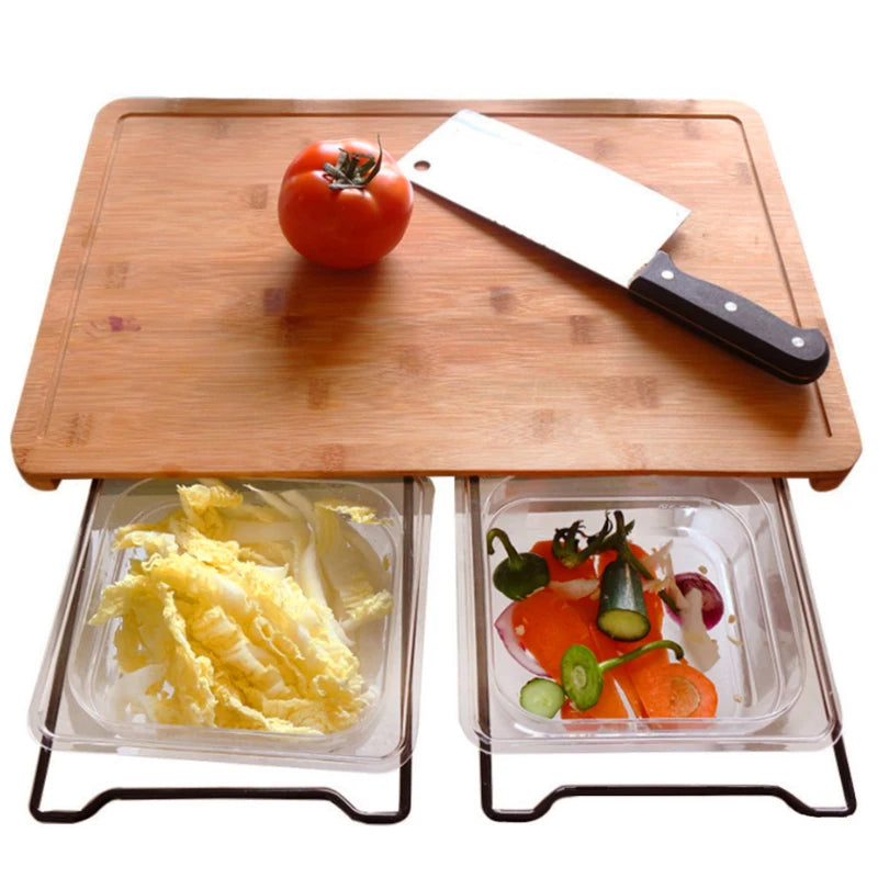 Bamboo Cutting Board Heavy-Duty Wear Resistance Chopping Board with Slide Out Drawer Tray Eco-Friendly Cutting Board for Kitchen