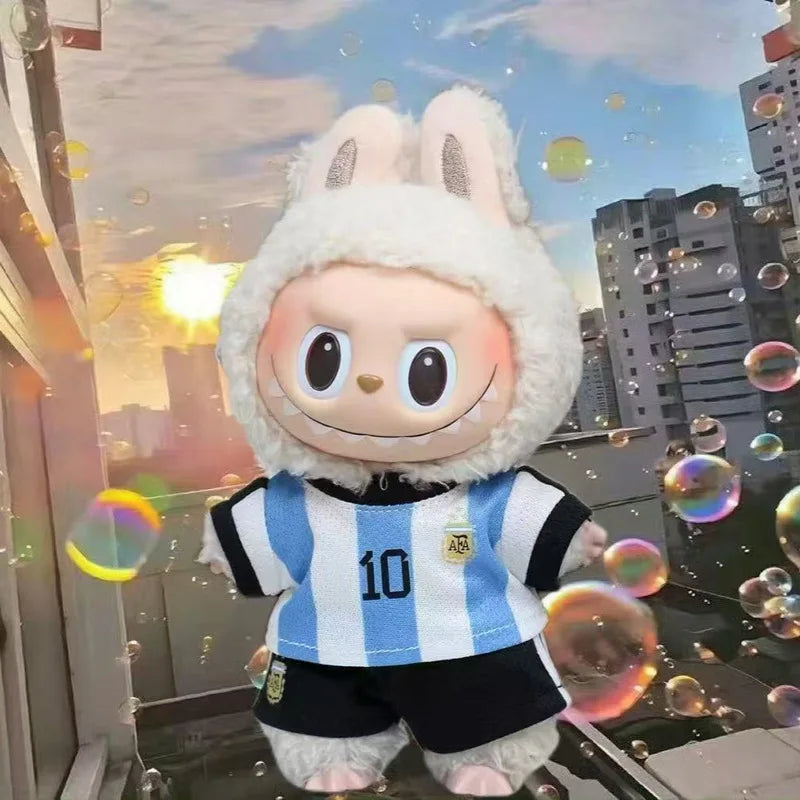 Labubu 17cm Football Team Uniform Hoodie T-Shirt Heart Pounding Macaron Dressing Handsome Costume Toy Gift For Fans Gift No Doll