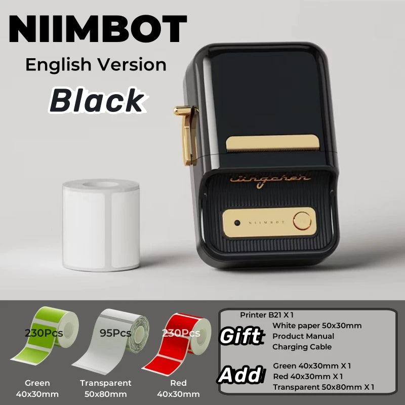 NIIMBOT B21 Label Printer Portable Wir-eless Bluetooth Thermal Label Maker Sticker Printer Color Clear label paper with printer
