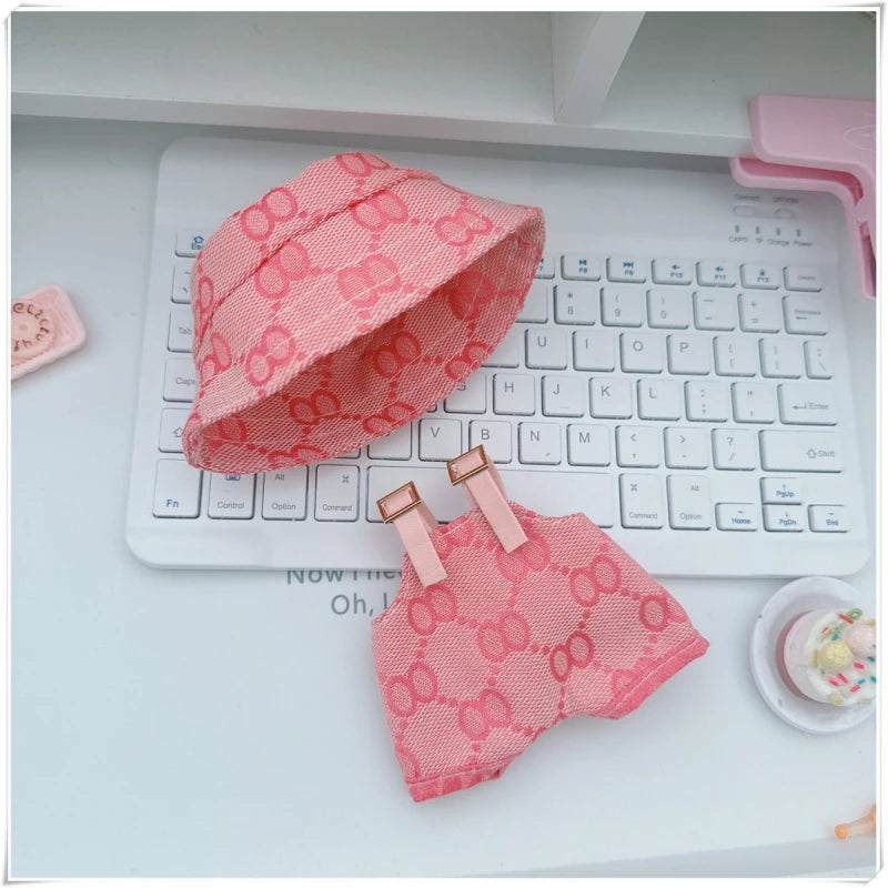 17cmLabubu Doll Clothes Sit Party Overalls Mini Hat V1 V2 Doll Clothing Accessories DIY Children's Toys Birthday Gift