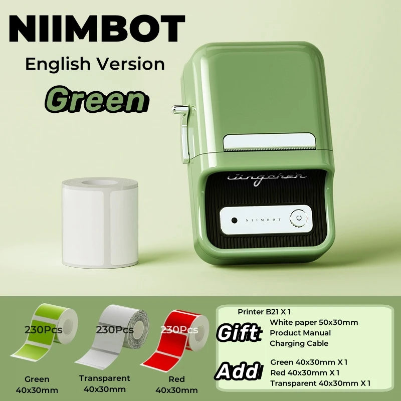 NIIMBOT B21 Label Printer Portable Wir-eless Bluetooth Thermal Label Maker Sticker Printer Color Clear label paper with printer