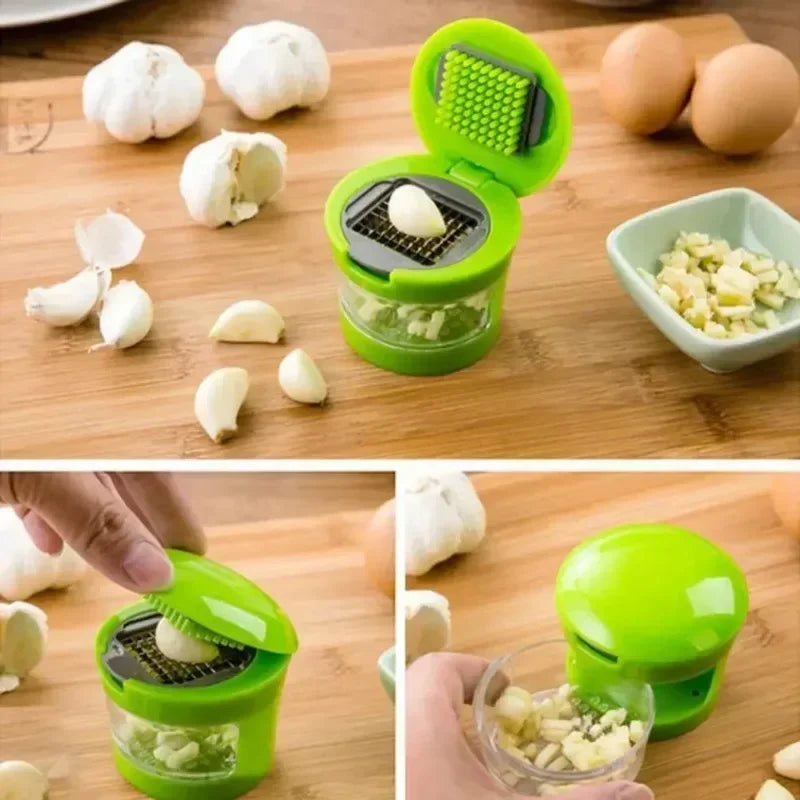 1Pcs Multifunction Plastic Garlic Press Presser Crusher Slicer Grater Dicing Slicing and Storage Kitchen Vegetable Tool