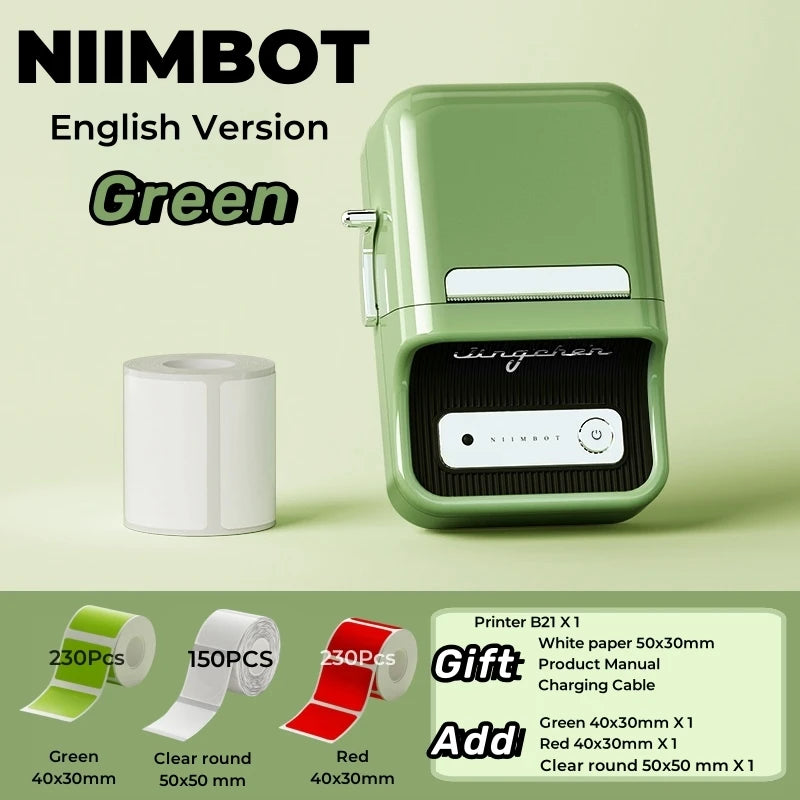 NIIMBOT B21 Label Printer Portable Wir-eless Bluetooth Thermal Label Maker Sticker Printer Color Clear label paper with printer