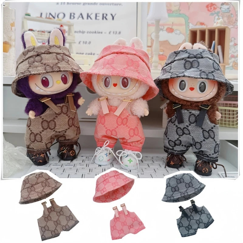 17cmLabubu Doll Clothes Sit Party Overalls Mini Hat V1 V2 Doll Clothing Accessories DIY Children's Toys Birthday Gift