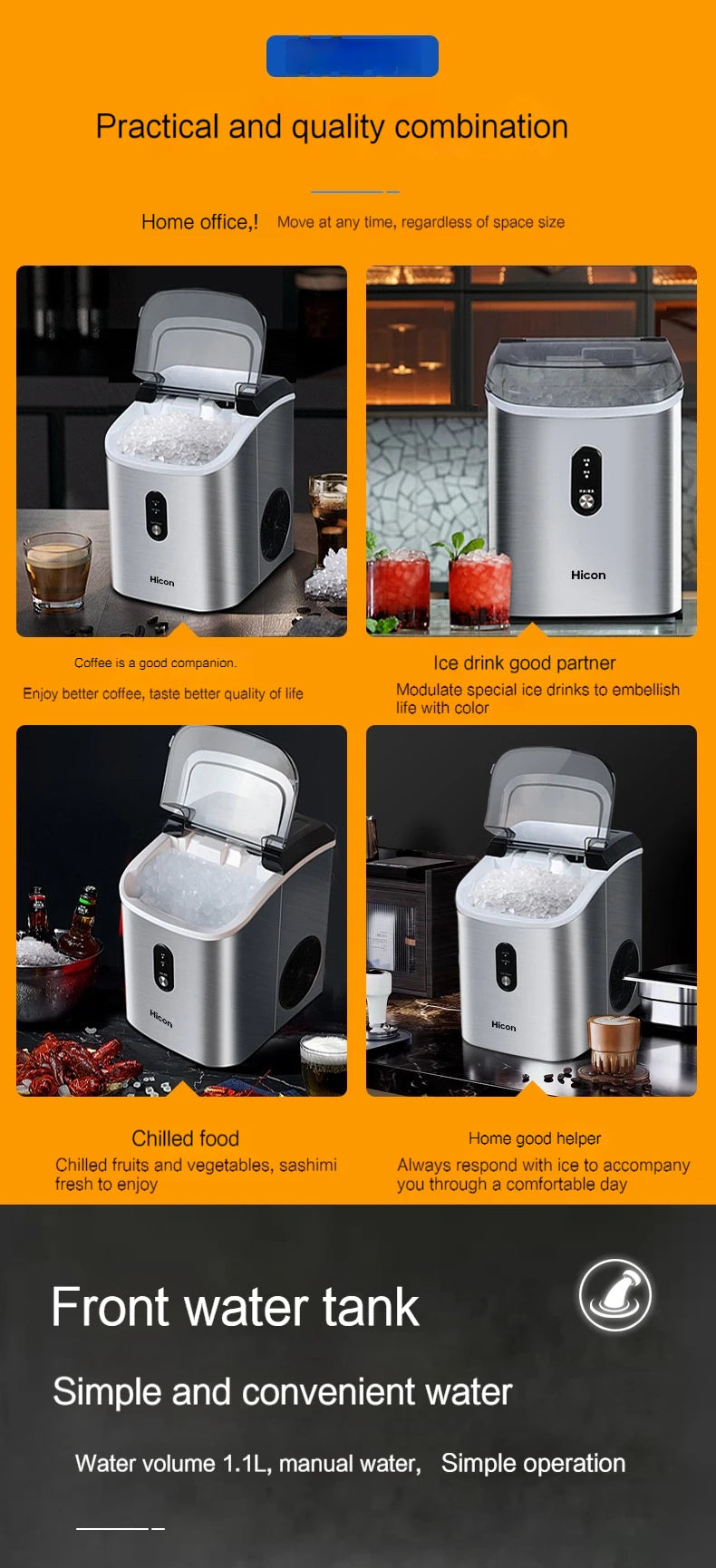 Nugget Countertop Ice Maker, Silonn Chewable Pellet Ice Machine with Self-Cleaning Function,  1.1L 135W 0.7KG