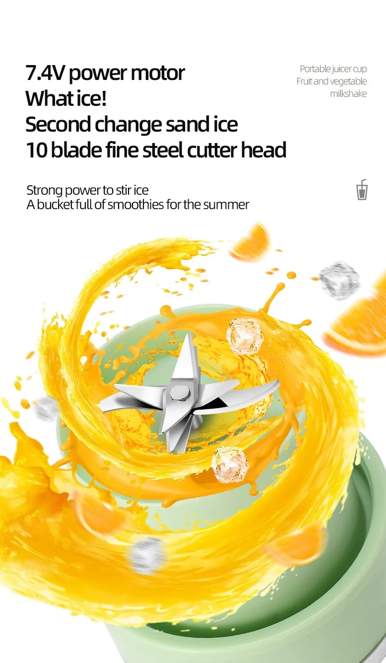 Wireless Portable Juicing Bucket Electric 800ml Sports Cup Fresh Fruit Juicer With Large Capacity and 10 Stainless Steel Blades