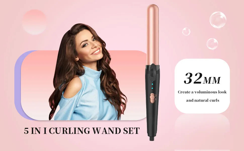 5 in 1 Curling Iron 3 Barrel Hair Crimper Hair Waver Curling Iron with Fast Heating Up Crimper Wand Curler for All Hair Types