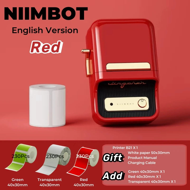 NIIMBOT B21 Label Printer Portable Wir-eless Bluetooth Thermal Label Maker Sticker Printer Color Clear label paper with printer