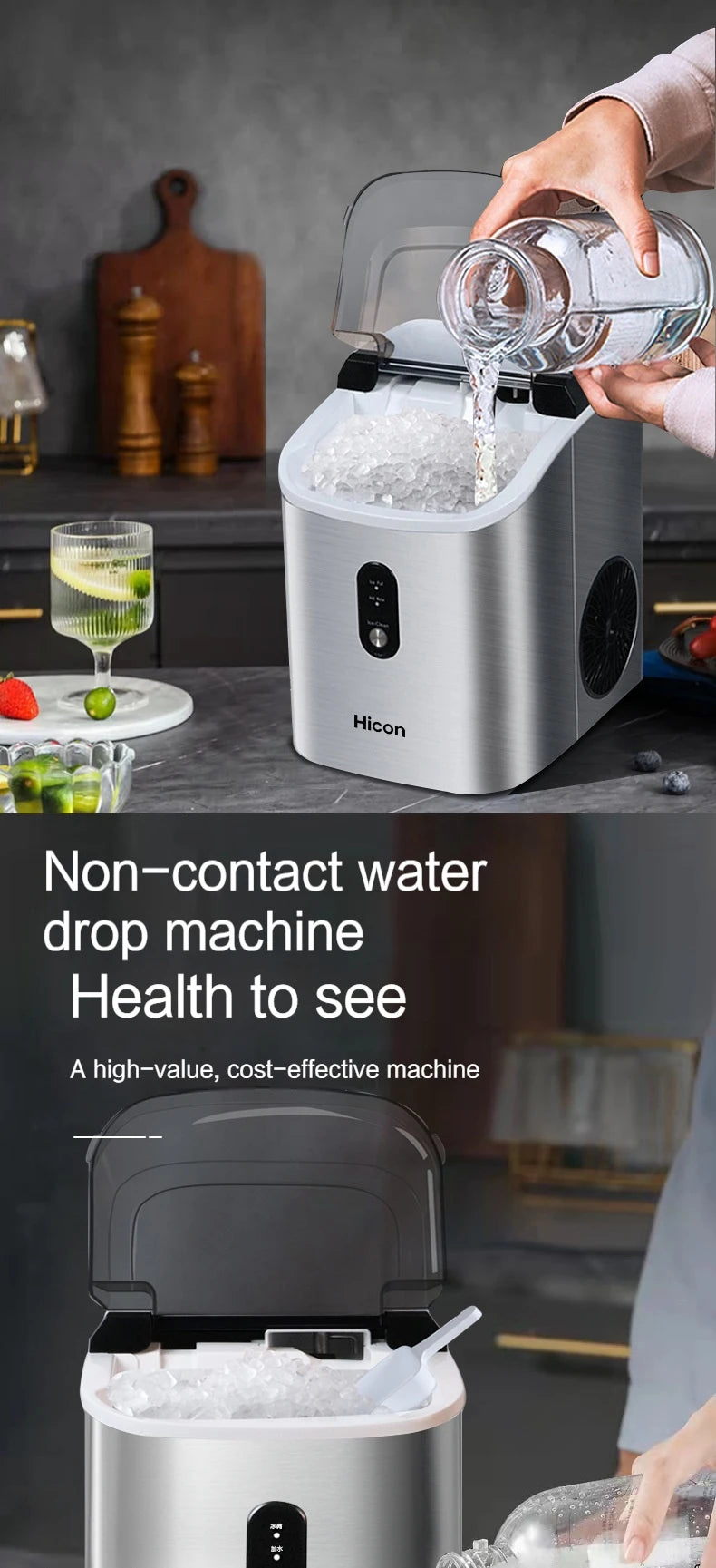 Nugget Countertop Ice Maker, Silonn Chewable Pellet Ice Machine with Self-Cleaning Function,  1.1L 135W 0.7KG