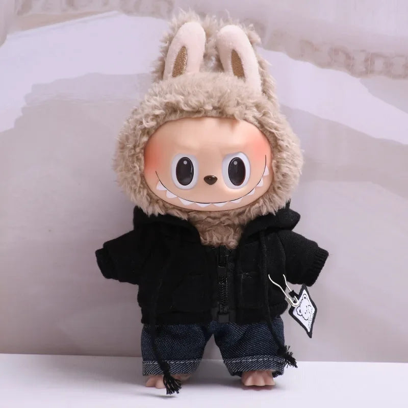 Labubu 17cm Clothes II Idol Dolls Sitting Party The Monster Outfit Accessories Clothing DIY Kids Gift Hoodie And Jeans EM03A