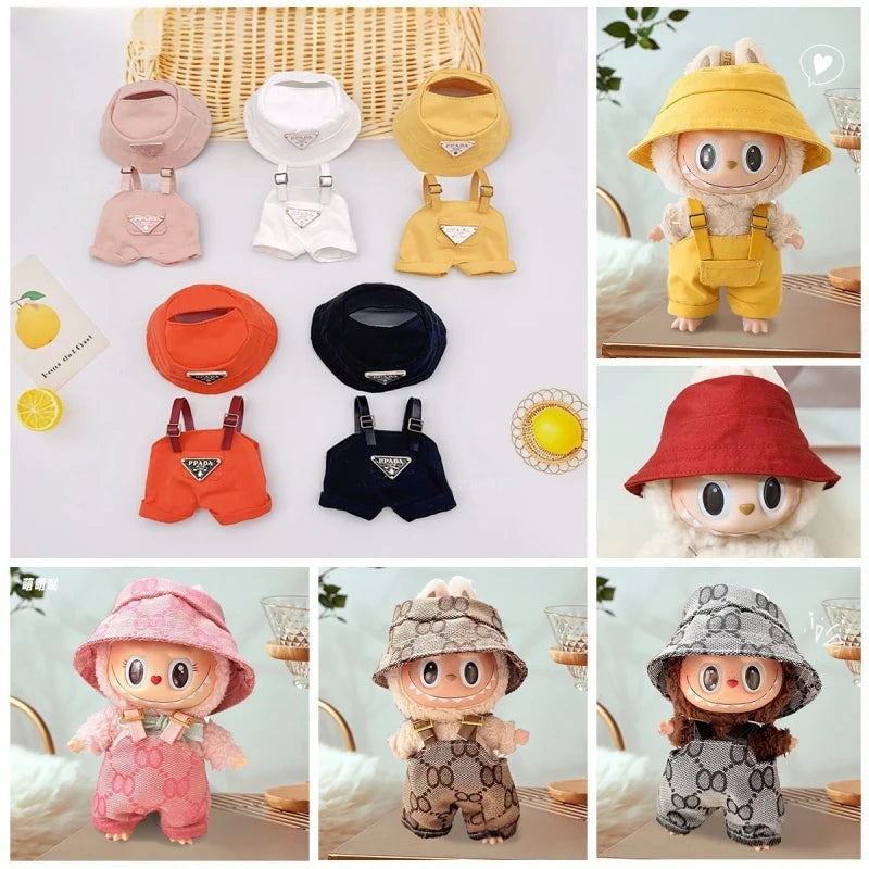 17cmLabubu Doll Clothes Sit Party Overalls Mini Hat V1 V2 Doll Clothing Accessories DIY Children's Toys Birthday Gift