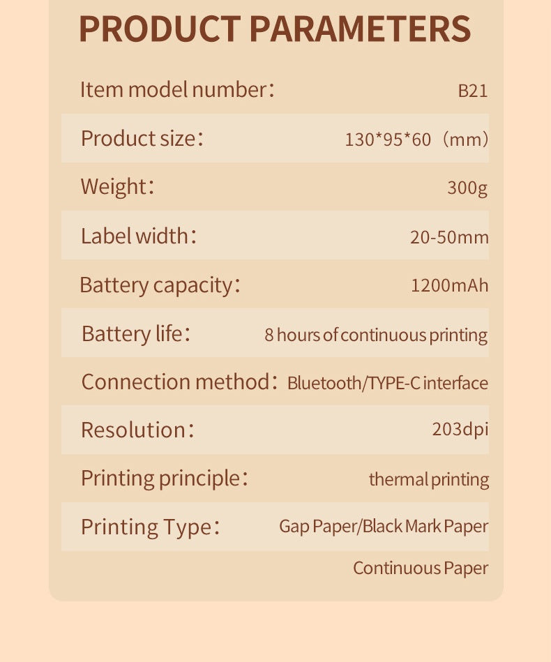 NIIMBOT B21 Label Printer Portable Wir-eless Bluetooth Thermal Label Maker Sticker Printer Color Clear label paper with printer